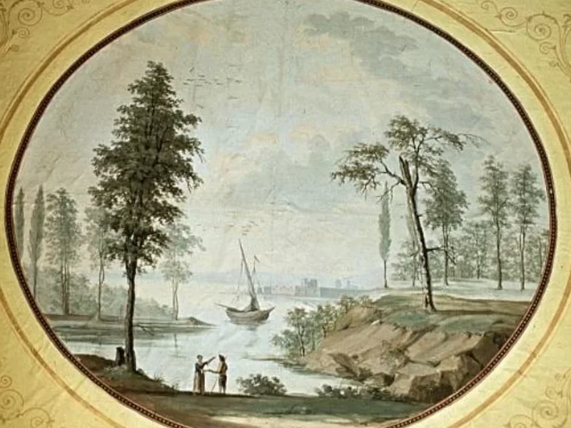 1766-Johann Gottfried Niedlich - Paesaggio fluviale
